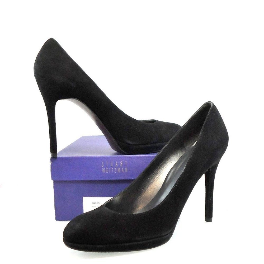 NIB$395 Stuart Weitzman Swoon Black Suede Platform Pump Stiletto Heels 11.5 N